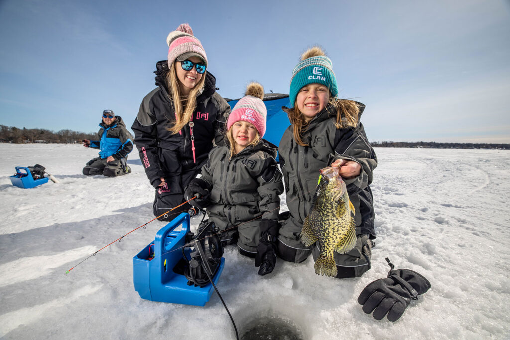 Baxter MN, brand development, marketing materials, Rawfish Media, videography, photography, social media management, three girls ice fishing, ice fishing and camping, Minnesota